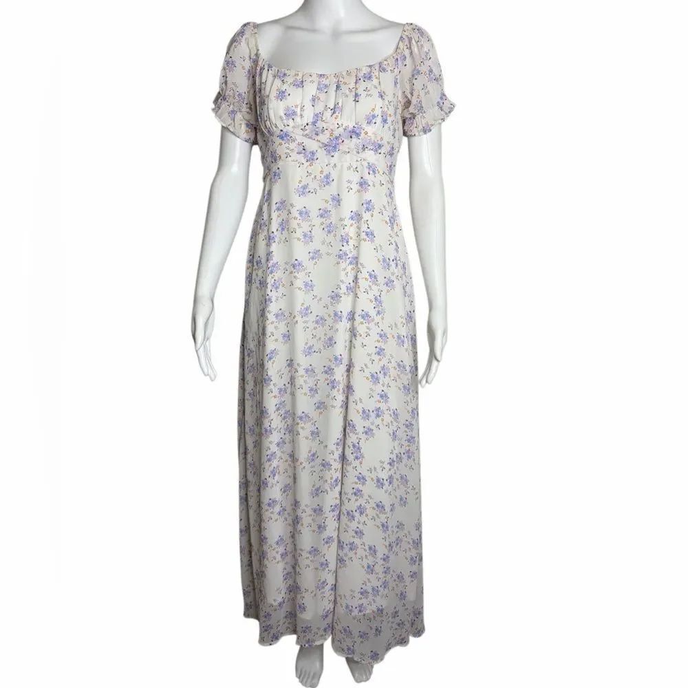 Altar'd State Floral Print Maxi Dress - Cream and Purple Large